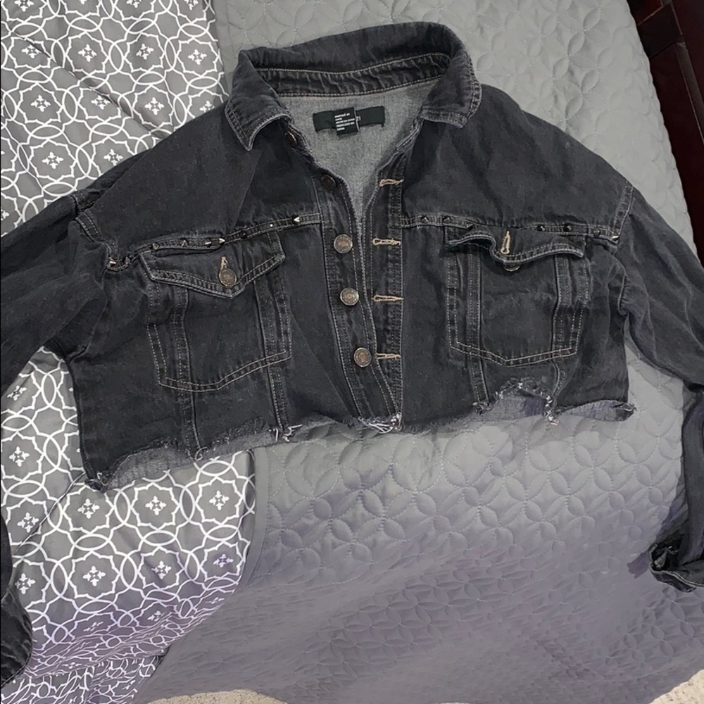 Cropped black denim jacket